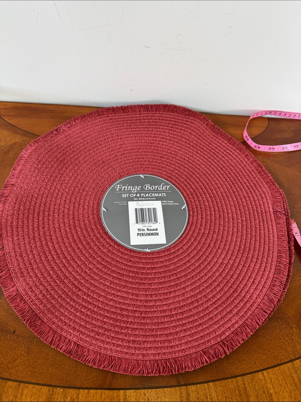 Fringe Border Round Placemat - persimmon, NWT
